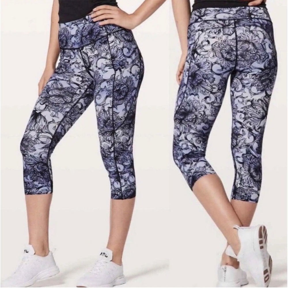 Lululemon Fast and Free Hanakotoba Starlight Floral Cropped Leggings. Sz 6